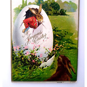 Easter Postcard Fantasy Well Dressed Bunny Rabbit In Suit Cracked Egg B PC 235